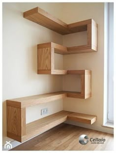 the corner shelves are made out of wood