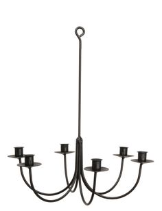 a black chandelier with six candles on it