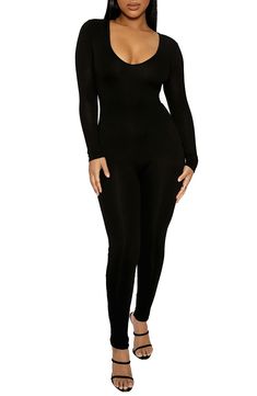 Make a fierce impression in this sleek, curve-accentuating bodysuit styled with a dipped neckline and long sleeves. Style Name:Naked Wardrobe All Body Jumpsuit. Style Number: 6114797. Black Body Suit Plus Size, Black Clothes Fashion Woman, Full Bodysuit Outfit, Black Full Bodysuit, Pearl Mask, Catsuit Bodysuit, Fall Bodysuit, Cat Suit, Full Bodysuit