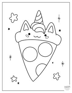 Cute unicorn pizza. Kid Coloring Page, Kawaii Animals, Kawaii Cat, Cute Unicorn