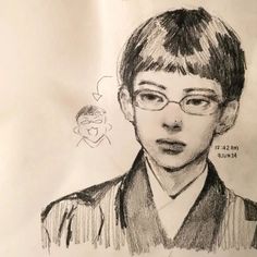 a drawing of a young man with glasses