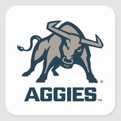 the logo for aggies is shown on a square sticker with an oxen