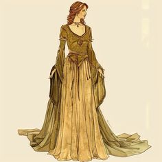 a drawing of a woman in a long dress