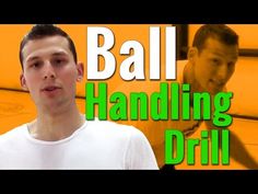 a man standing in front of a basketball court with the words ball handling drill on it