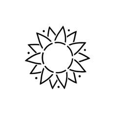 a black and white drawing of a sun with dots on it's center line