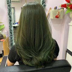 Green Hair Colour Ideas, Green And Brown Hair Aesthetic, Moss Colored Hair, Swamp Witch Hair, Green Tinted Hair, Moss Green Hair Color, Muddy Green Hair, Ashy Green Hair