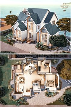 two views of the same house from above and below, with different levels to each level