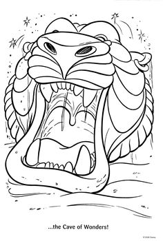 the cave of wonders coloring page with an image of a large snake in it's mouth