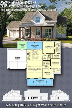 the floor plan for a house with two car garages and an attached living area