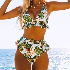 100% Spandex Polyester New And Shes Ready To Go.. Shotting Photo, Green Swimsuit, Two Piece Swimwear, Ruffle Swimsuit, Costume Intero, Swimsuits High Waisted, Swim Suit, Two Pieces, One Piece Swimsuit