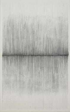 an abstract painting with lines in grey and white