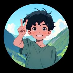 a young boy making the peace sign with his hand in front of him and mountains in the background