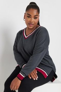 Shop YOURS Curve Grey V-Neck Knit Sweatshirt at Yours Clothing. Discover women’s plus size clothing in sizes 10-36 with fast delivery. Plus Size Jumpers, Style With Jeans, Slogan Shirts, Classic Sweater, Swimwear Dress, Plus Size Clothing For Women, Knit Sweatshirt, T Shirt Vest, Knit Vest