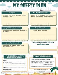 Discharge Planning Worksheets, Safety Rules Worksheet, Family Safety Plan, Safety Plan For Kids Mental Health, Safety Lesson Plans, Kids Coping Skills, Kid Dates, Mental Health Center