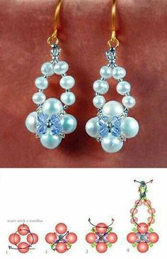 an image of earrings with pearls and beads on it's ear wires in different colors