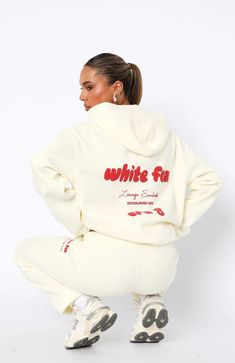 Era 8 Oversized Hoodie Cherry Cream | White Fox Boutique US White Fox Hoodie, Fox Hoodie, Fasion Outfits, Puff Print, Tracksuit Set, Fashion Attire, Oversized Hoodie, White Fox, New Tops