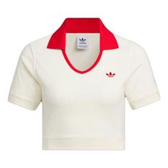 (WMNS) adidas Originals x Notitle Tennis Crop Short Sleeve Polo Shirt 'White Red' IN1082 Sporty Polo Collar Top For Summer, Adidas Sportswear Tops For Summer, Athleisure Sports Top With Polo Collar, White Polo Collar Top For Sports Season, White Polo Collar Top For Sports, Adidas Logo Short Sleeve Sportswear Top, Adidas Logo Sportswear Top Short Sleeve, Sporty Polo Collar Top For Streetwear, Casual Sports Polo Collar Top