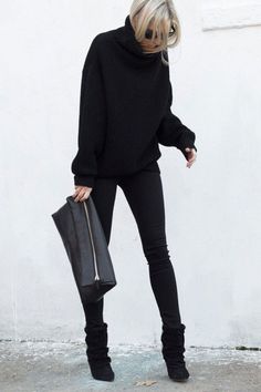 Woman In Black, Mode Boho, Pullover Outfit, Bohol, Looks Street Style, Looks Black, Outfit Trends, Style Noir