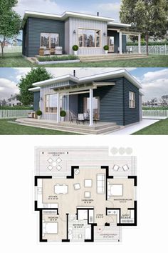 Cabin House Plans - Truoba Mini 118 Cabin House Plan Modern Tiny House Design Floor Plans, Small Vacation Homes, Small House Layout Plan, Small Contemporary House Plans, Small Contemporary House, Mini House Plans, Sims4 Build, House Character, Small Modern House Plans