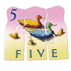 five ducks are floating in the water with numbers 5 and 6 on it's sides