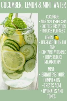 cucumber, lemon and mint water in a mason jar with limes on the side