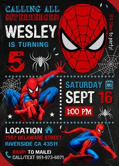 a spiderman birthday party poster is shown