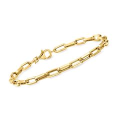 PRICES MAY VARY. 14kt yellow gold, for women. Chain size - 4 mm. Lobster clasp has a spring mechanism for sturdy security. Polished 14kt yellow gold. Crafted in Italy. Includes jewelry presentation box. Developing fresh ways to wear timeless looks, Ross-Simons masters the classics. From Italy, this sleek 14kt yellow gold paper clip link bracelet infuses modern energy into a classic style. Lobster clasp, 14kt yellow gold paper clip link bracelet. Modern Gold Bracelet With Cable Chain, Modern Gold-tone Bracelets With Paperclip Chain, Modern Gold-tone Paperclip Bracelet With Rectangular Links, Modern Gold-tone Link Paperclip Bracelet, Modern Yellow Gold Chain Link Paperclip Bracelet, Modern Yellow Gold Chain Bracelet With Paperclip Chain, Modern Gold Bracelet With Box Chain, Classic Everyday Gold-tone Paperclip Bracelet, Classic Paperclip Chain Link Bracelet With Lobster Clasp