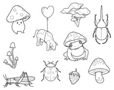 an image of bugs and mushrooms coloring pages