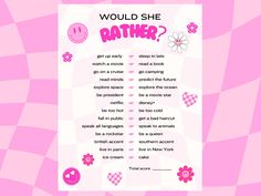 a pink poster with the words would she rather be mother?