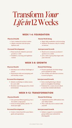 Ready to transform your life? Discover how to become the best version of yourself in just 12 weeks with this easy-to-follow guide. Covering physical health, mental well-being, personal development, and relationship growth, this plan will help you create lasting change. Start your journey to a better you today!  Personal Growth, Self Improvement, 12 Week Transformation, Life Goals, Healthy Habits, Wellness Plan, Motivation, Cool Rich Aunt, Lifestyle Tips, Elevate Everyday How To Help Yourself, Self Transformation Ideas, High Version Of Yourself, Things To Better Yourself, Creating Good Habits, Self Development Tips, How To Change My Lifestyle, Things To Improve Mental Health, How To Become My Best Self