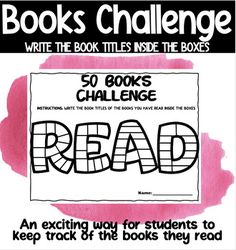 the book challenge for readers to read with an image of books on it and text that reads