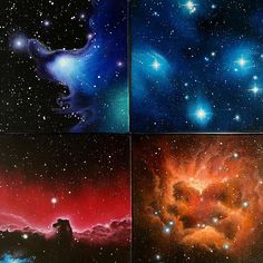 four different pictures of stars in the sky