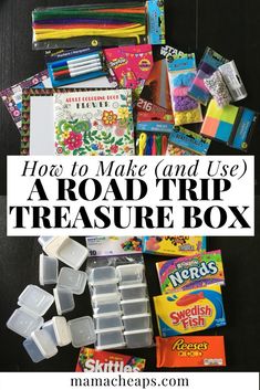 the road trip box is filled with lots of crafts and supplies to make it easier for kids