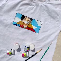 #luffy #animeicons #artist #art #creative #design #instagram #painting #tshirt T Shirt Painting Ideas Aesthetic, Tshirt Painting Ideas Creative, T Shirt Painting Ideas Creative, Tshirt Painting Ideas, Luffy Tshirt, Painted Tshirt, Customized Clothes, Cloth Painting, Shirt Painting