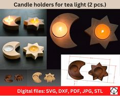 candles are made out of wood and lit up in different shapes, sizes and colors