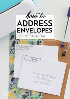 two envelopes with the words how to address envelopes with cricutu