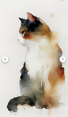 a watercolor painting of a cat sitting on top of a white sheet with buttons