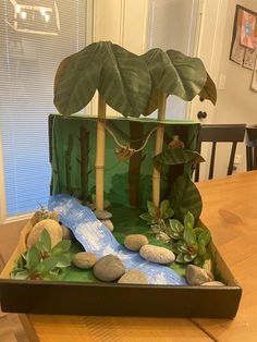 a cake made to look like a jungle scene with rocks and plants on the table