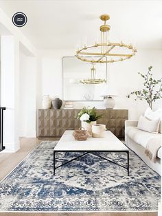 Beautiful transitional living room with vintage decor and machine washable distressed rug. Delft Pottery, Living Room Layouts, Transitional Living Room, Ruggable Rug, Room Layouts, Transitional Living, Transitional Living Rooms, Rug Colors, Delft Blue