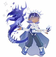 an anime character holding a blue dragon with stars on it's back and arms