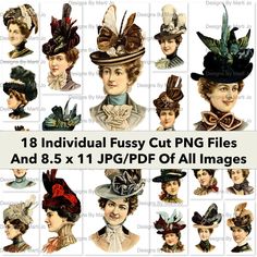 Women's Hat Fashions From 1900 18 Printable Vintage - Etsy Victorian Hats Woman, Drawing Hats, Womens Hats Fashion, Women Modeling, Collage Project, Edwardian Hat, Historical Hats, Happy Hat, Victorian Hats