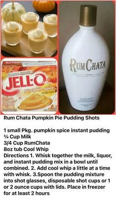 an advertisement for rumchata pumpkin spice puddings with instructions on how to make it