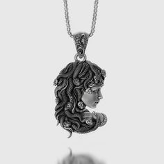 Medusa Pendant Oxidized Finish Medusa Necklace, Medusa Pendant, Greek Mythology Jewelry, Medusa Gorgon, Mythology Jewelry, Ancient Greek Mythology, Silver Jewelry Necklace, Gold Charm Necklace, Greek Myths