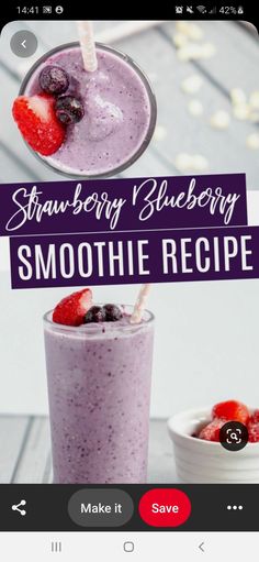 a smoothie with strawberries and blueberries in it