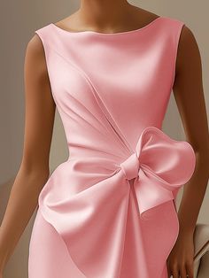 White 3D Bow Sleeveless Sheath Midi Dress | fehaute Casual Dress Outfit, Ladder Wedding, Tailored Outfits, Pink Closet, Cocktail Dress Classy, Sheath Midi Dress, African Designs, Pink 3d, Outfits Dress