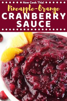 cranberry sauce on a white plate with orange slices