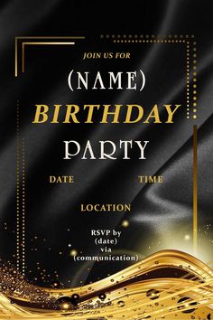 a black and gold birthday party flyer