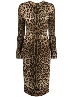 brown all-over leopard print round neck long sleeves rear zip fastening Animal Skin Print, Leopard Print Bodycon Dress, Dolce Gabbana Dress, Printed Bodycon Dress, Leopard Dress, Dolce E Gabbana, Print Dresses, Animal Skin, Leopard Print Dress