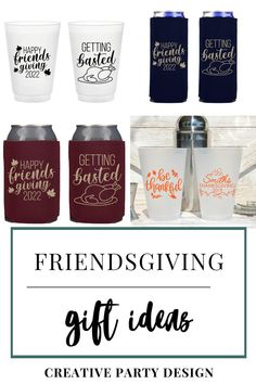 Image for custom cups and can coolers for holiday favors and gifts from Custom Party Design.