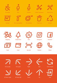 the different types of symbols are shown in red, yellow and orange colors on this page